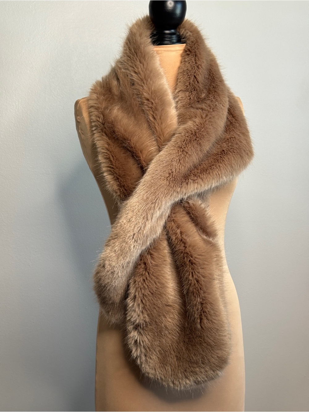 Luxury Faux Fur Scarf Wrap Light Brown